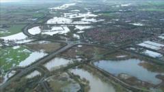 Aerial footage shows severe flooding in Leicestershire